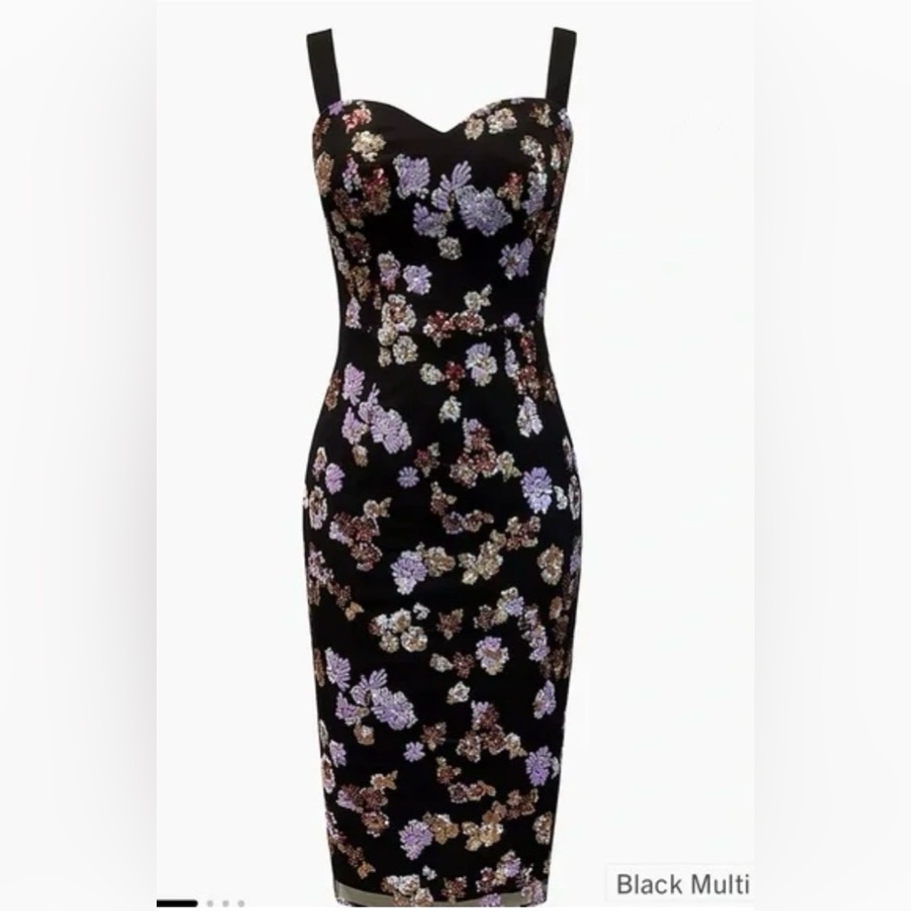 Dress the Population Black Purple Gold Bodycon Midi Dress - Picture 3 of 4